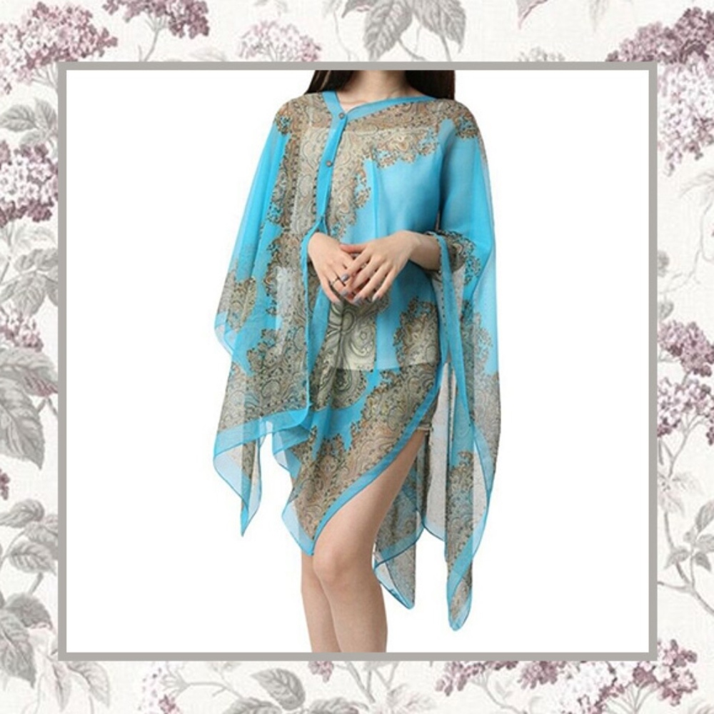 🍒 SHAWL PAISLEY SCARF KAFTAN BOHO CHIC COVER KIMONO WRAP BEACH COVER BLUE LOVE